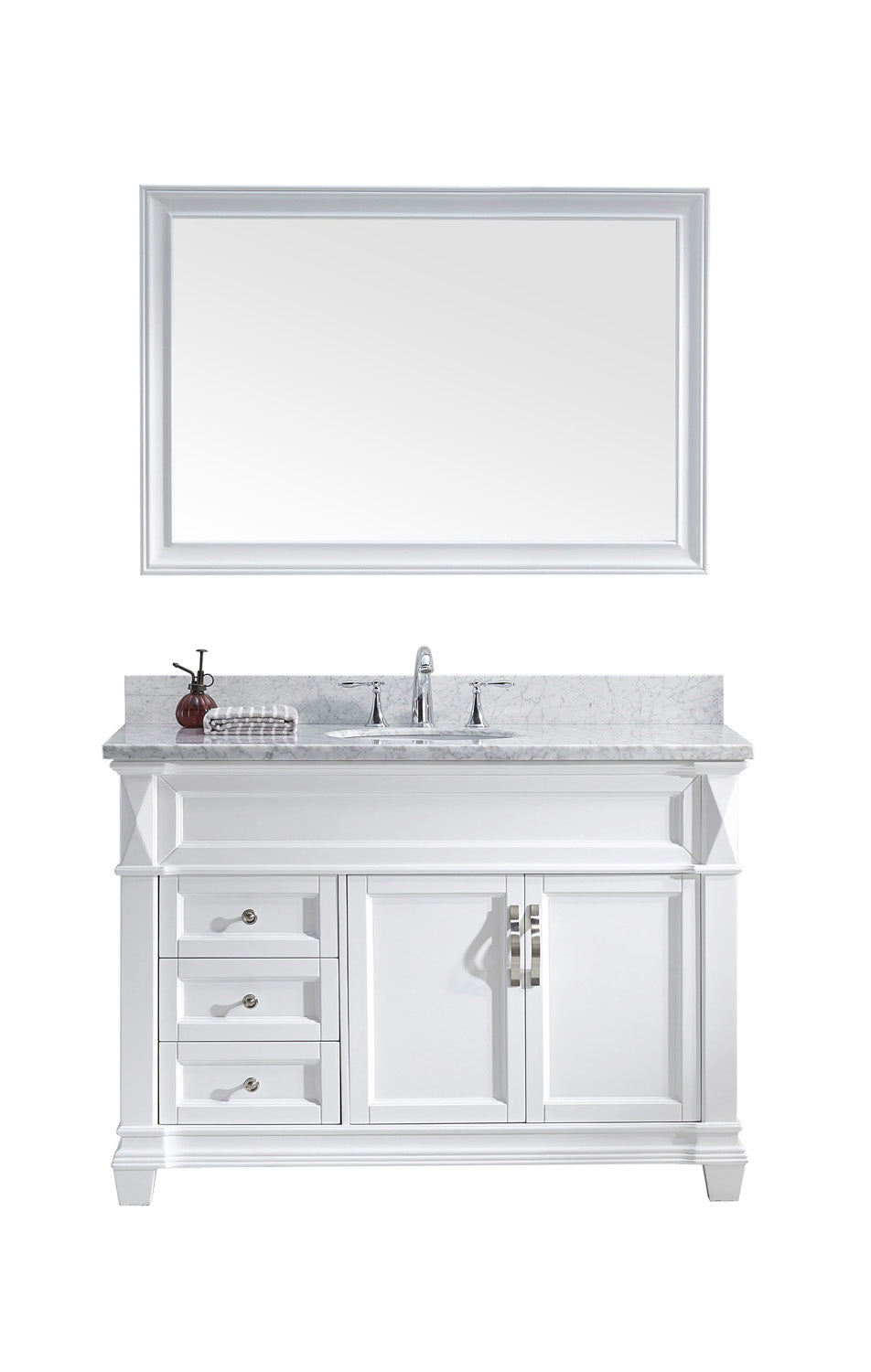 Virtu USA Victoria 48" Single Bath Vanity with Marble Top and Round Sink with Polished Chrome Faucet and Mirror - Luxe Bathroom Vanities