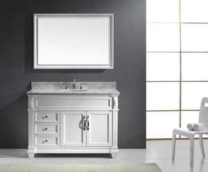 Virtu USA Victoria 48" Single Bath Vanity with White Marble Top and Round Sink with Matching Mirror