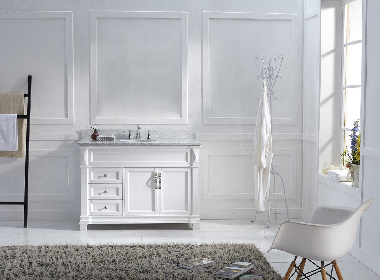 Virtu USA Victoria 48" Single Bath Vanity with White Marble Top and Round Sink