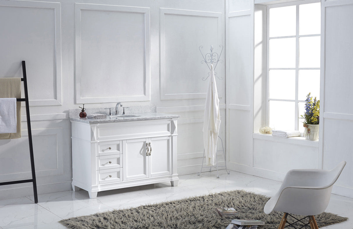 Virtu USA Victoria 48" Single Bath Vanity with White Marble Top and Round Sink