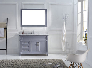Virtu USA Victoria 48" Single Bath Vanity with White Marble Top and Square Sink with Polished Chrome Faucet with Matching Mirror