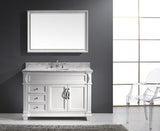 Virtu USA Victoria 48" Single Bath Vanity with White Marble Top and Square Sink with Polished Chrome Faucet with Matching Mirror