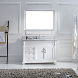 Virtu USA Victoria 48" Single Bath Vanity with White Marble Top and Square Sink with Matching Mirror