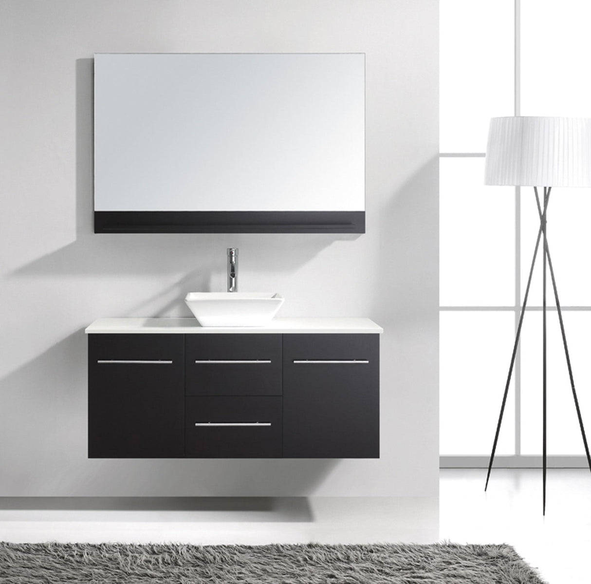 Virtu USA Marsala 48" Single Bath Vanity with White Engineered Stone Top and Square Sink with Brushed Nickel Faucet with Matching Mirror