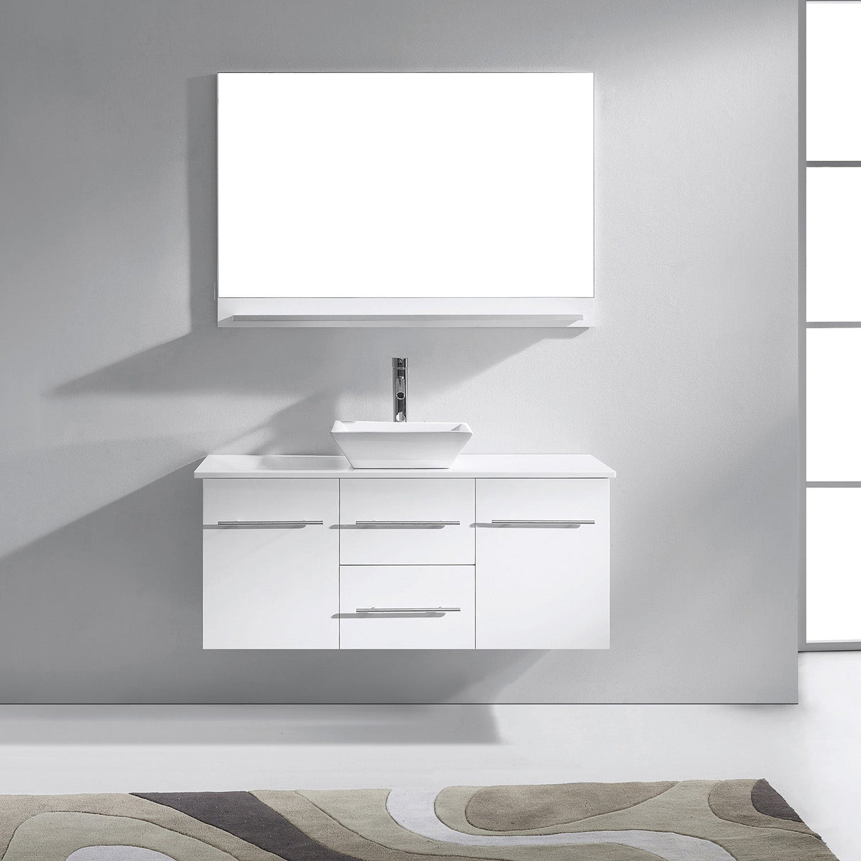 Virtu USA Marsala 48" Single Bath Vanity with White Engineered Stone Top and Square Sink with Brushed Nickel Faucet with Matching Mirror