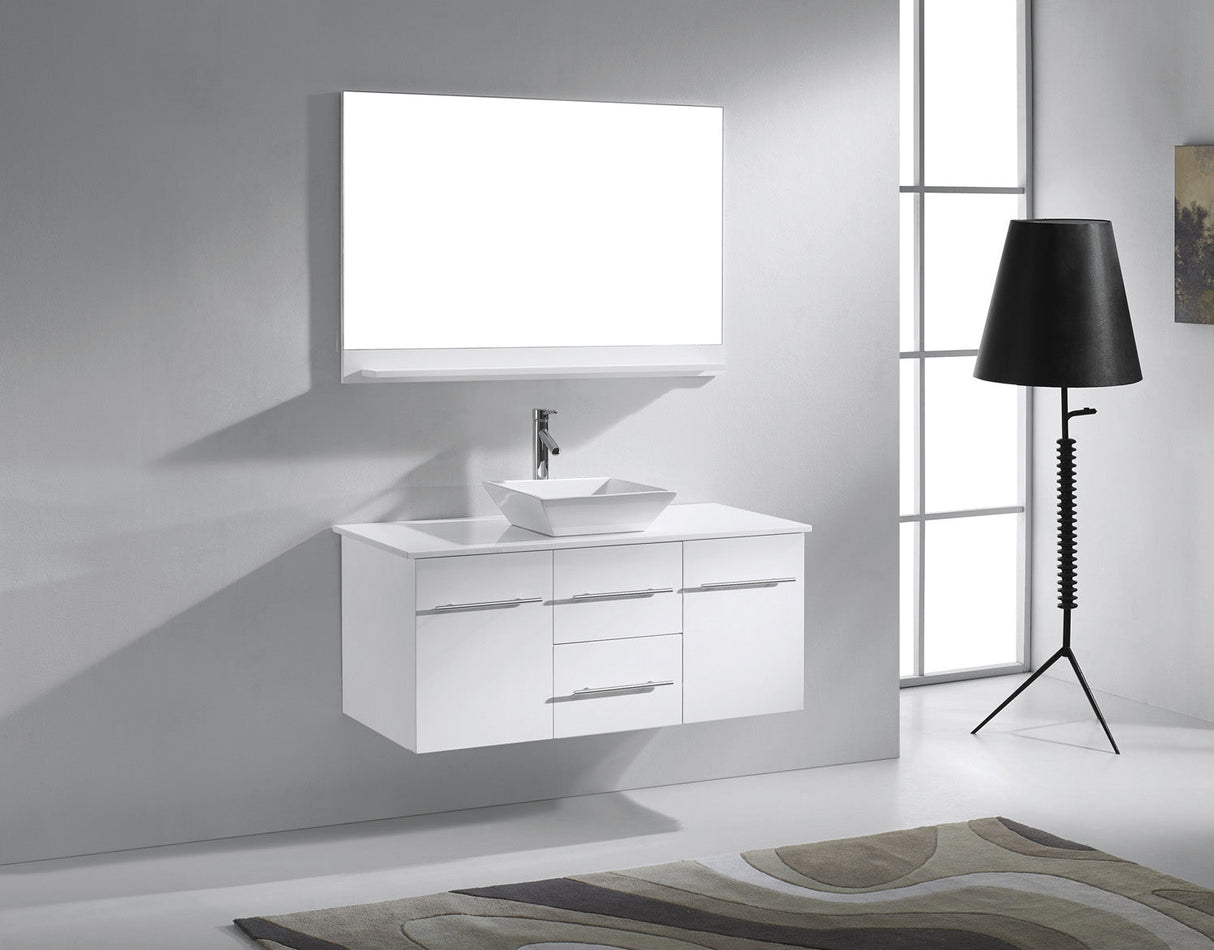 Virtu USA Marsala 48" Single Bath Vanity with White Engineered Stone Top and Square Sink with Brushed Nickel Faucet with Matching Mirror