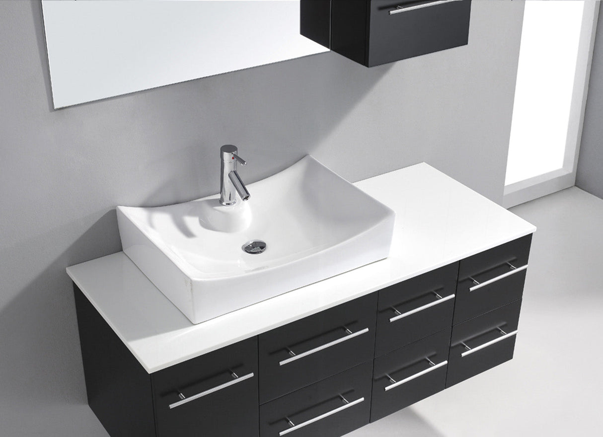 Virtu USA Ceanna 55" Single Bath Vanity with White Engineered Stone Top and Square Sink with Brushed Nickel Faucet with Matching Mirror