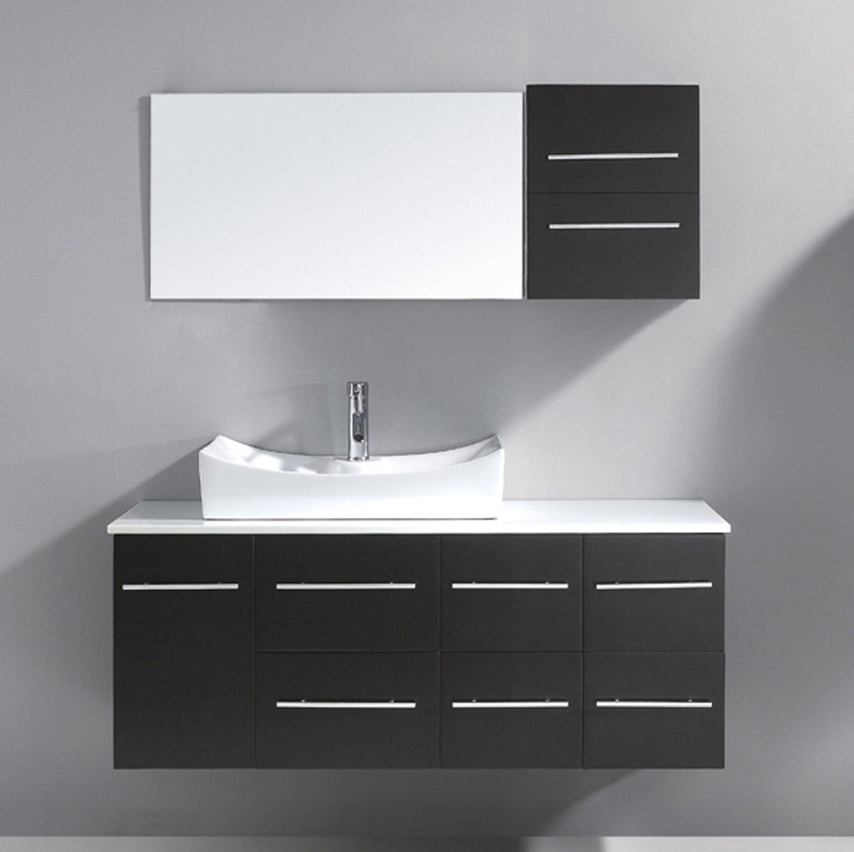 Virtu USA Ceanna 55" Single Bath Vanity with White Engineered Stone Top and Square Sink with Matching Mirror