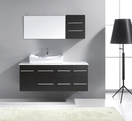 Virtu USA Ceanna 55" Single Bath Vanity with White Engineered Stone Top and Square Sink with Polished Chrome Faucet and Mirror - Luxe Bathroom Vanities Luxury Bathroom Fixtures Bathroom Furniture