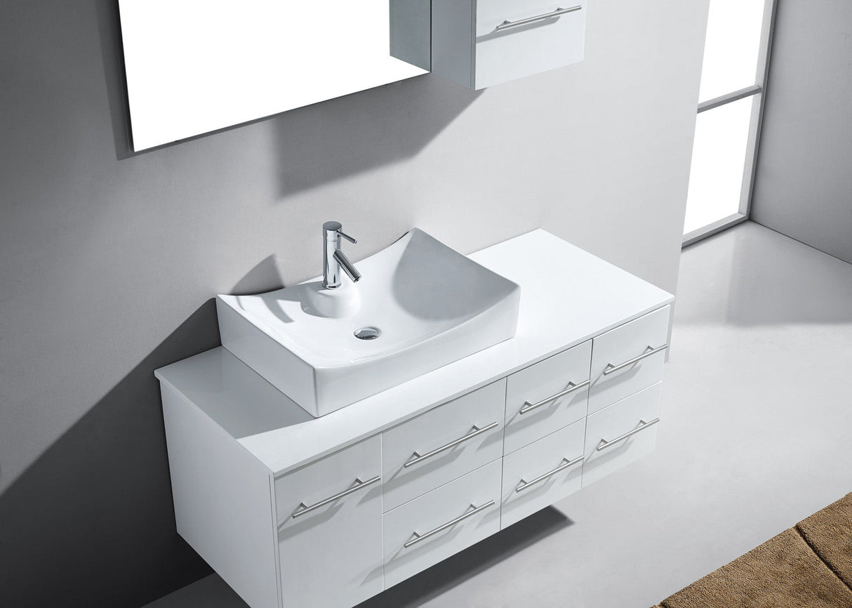 Virtu USA Ceanna 55" Single Bath Vanity with White Engineered Stone Top and Square Sink with Brushed Nickel Faucet with Matching Mirror