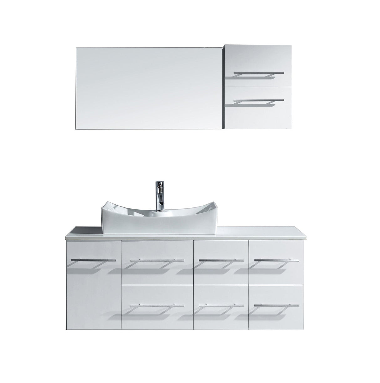 Virtu USA Ceanna 55" Single Bath Vanity with White Engineered Stone Top and Square Sink with Brushed Nickel Faucet and Mirror - Luxe Bathroom Vanities Luxury Bathroom Fixtures Bathroom Furniture