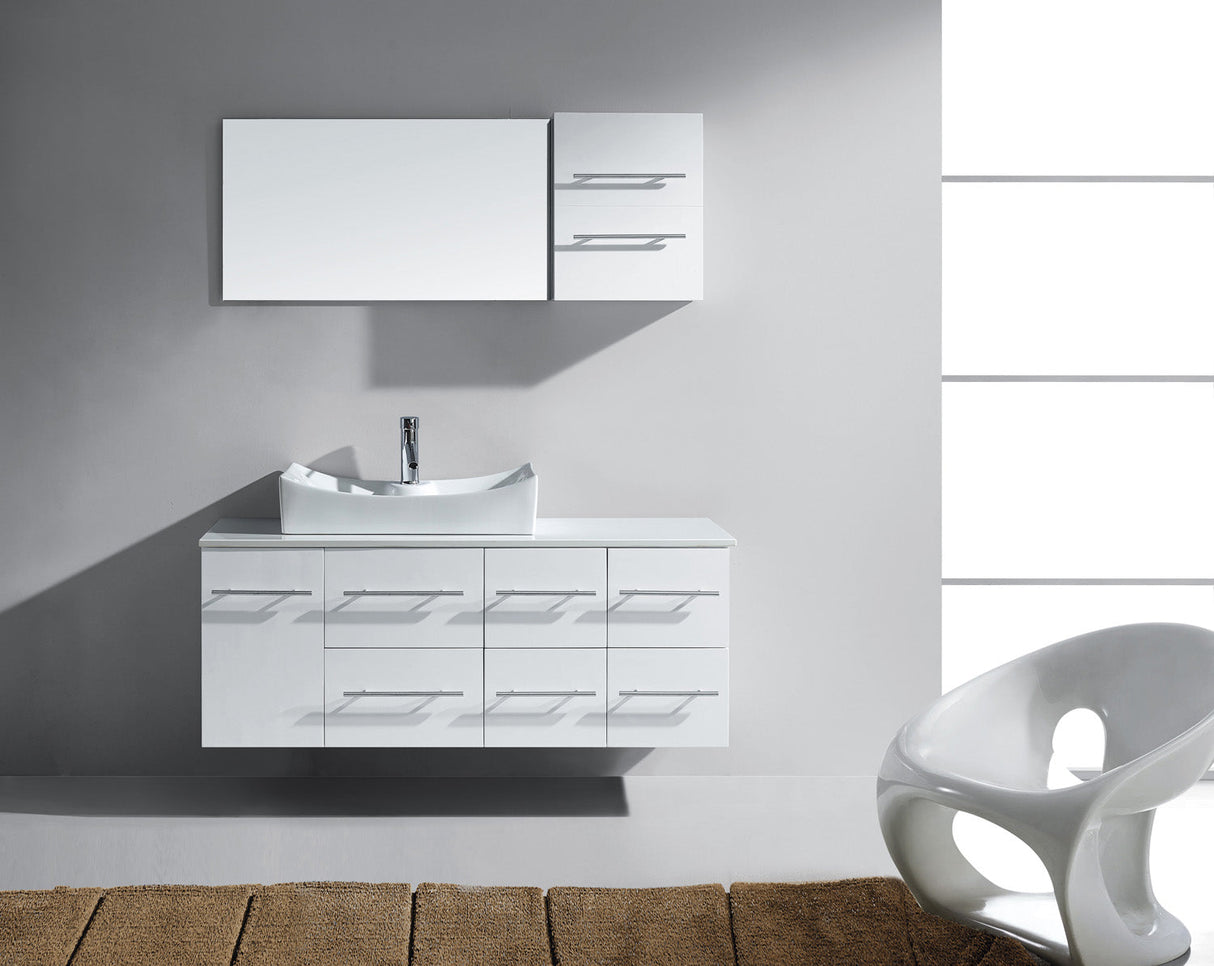 Virtu USA Ceanna 55" Single Bath Vanity with White Engineered Stone Top and Square Sink with Matching Mirror