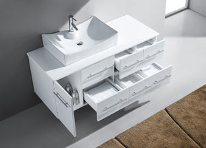Virtu USA Ceanna 55" Single Bath Vanity with White Engineered Stone Top and Square Sink with Matching Mirror