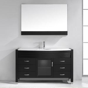 Virtu USA Ava 55" Single Bath Vanity with White Engineered Stone Top and Round Sink with Matching Mirror