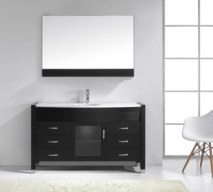Virtu USA Ava 55" Single Bath Vanity with White Engineered Stone Top and Round Sink with Matching Mirror