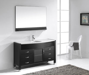 Virtu USA Ava 55" Single Bath Vanity with White Engineered Stone Top and Round Sink with Matching Mirror