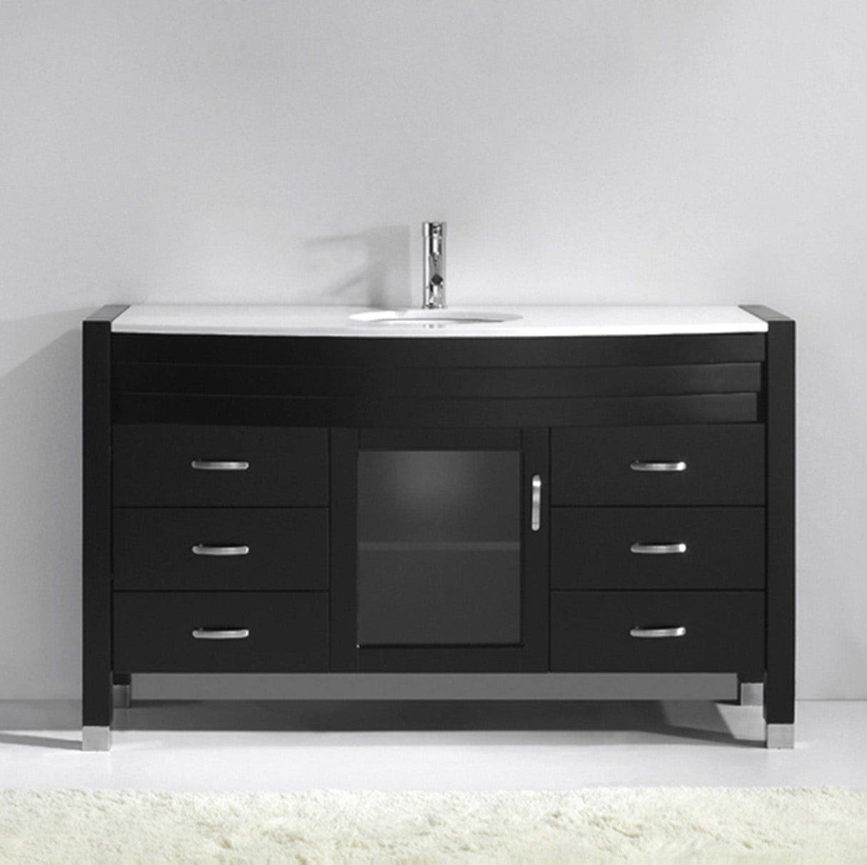 Virtu USA Ava 55" Single Bath Vanity with White Engineered Stone Top and Round Sink
