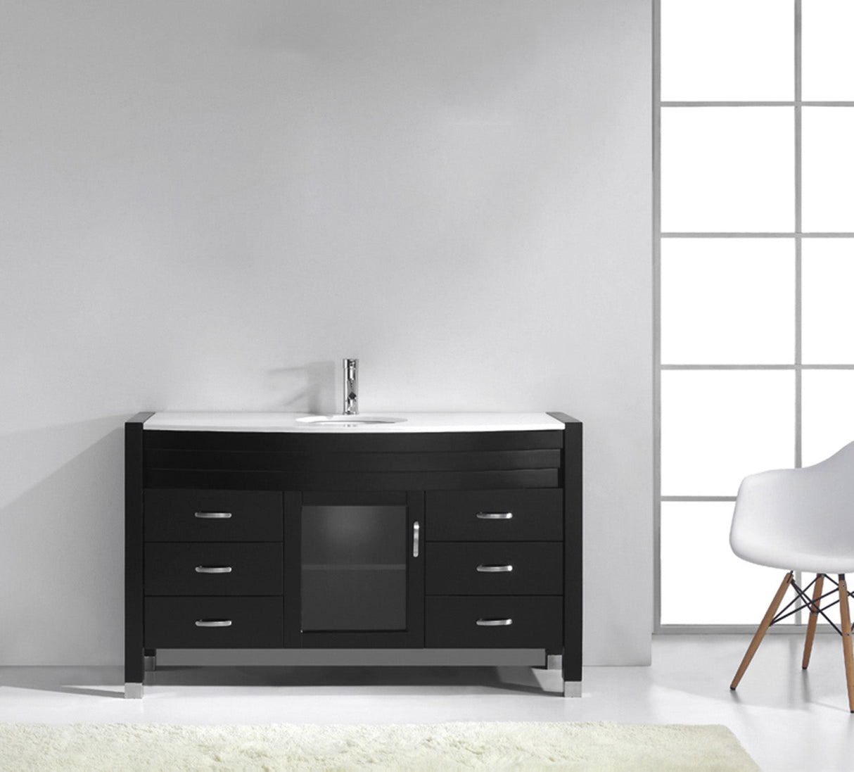 Virtu USA Ava 55" Single Bath Vanity with White Engineered Stone Top and Round Sink