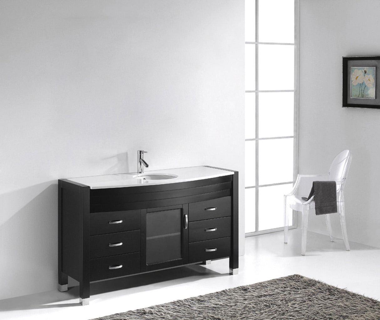 Virtu USA Ava 55" Single Bath Vanity with White Engineered Stone Top and Round Sink