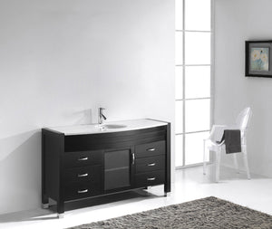 Virtu USA Ava 55" Single Bath Vanity with White Engineered Stone Top and Round Sink