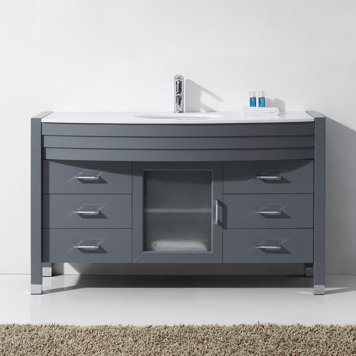 Virtu USA Ava 55" Single Bath Vanity with White Engineered Stone Top and Round Sink