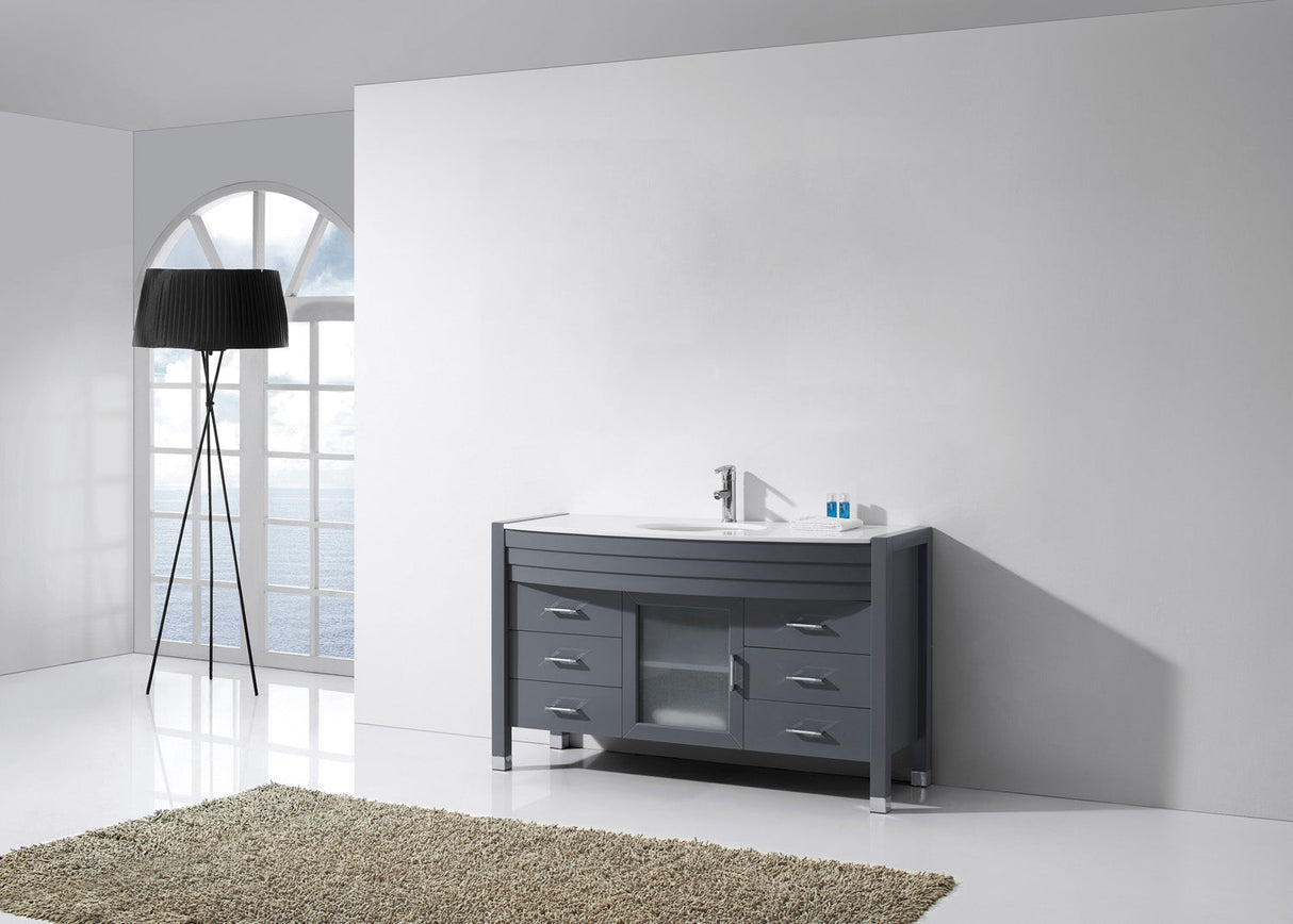 Virtu USA Ava 55" Single Bath Vanity with White Engineered Stone Top and Round Sink