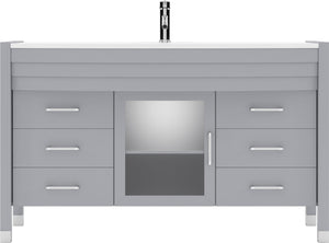 Virtu USA Ava 55" Single Bath Vanity with White Engineered Stone Top and Round Sink with Brushed Nickel Faucet with Matching Mirror