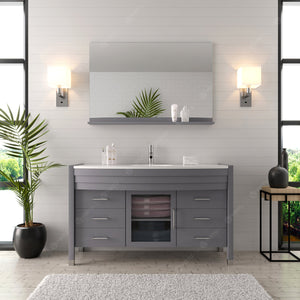 Virtu USA Ava 55" Single Bath Vanity with White Engineered Stone Top and Round Sink with Matching Mirror