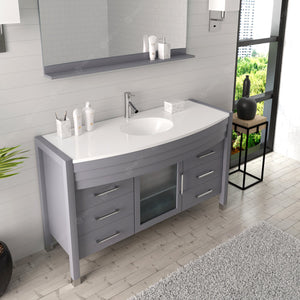 Virtu USA Ava 55" Single Bath Vanity with White Engineered Stone Top and Round Sink with Matching Mirror