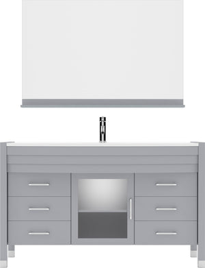 Virtu USA Ava 55" Single Bath Vanity with White Engineered Stone Top and Round Sink with Matching Mirror - Luxe Bathroom Vanities