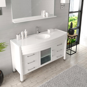 Virtu USA Ava 55" Single Bath Vanity with White Engineered Stone Top and Round Sink with Matching Mirror