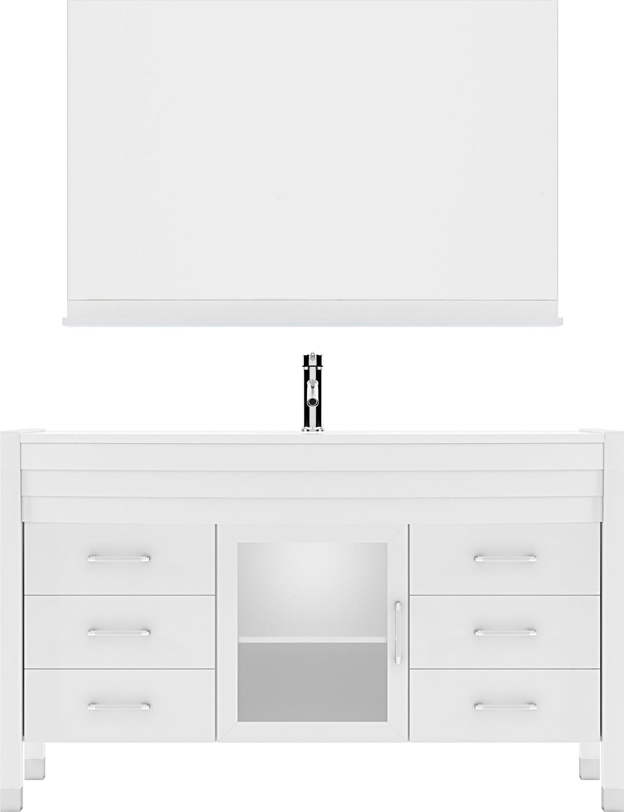 Virtu USA Ava 55" Single Bath Vanity with White Engineered Stone Top and Round Sink with Brushed Nickel Faucet with Matching Mirror - Luxe Bathroom Vanities