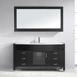 Virtu USA Ava 61" Single Bath Vanity with White Engineered Stone Top and Round Sink with Brushed Nickel Faucet with Matching Mirror