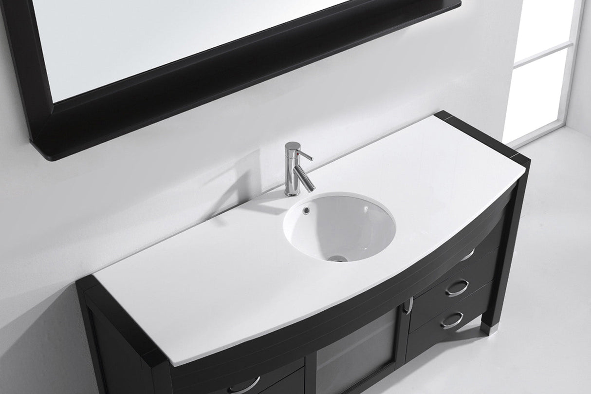 Virtu USA Ava 61" Single Bath Vanity with White Engineered Stone Top and Round Sink with Matching Mirror