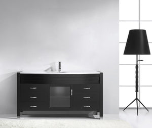 Virtu USA Ava 61" Single Bath Vanity in Espresso with White Engineered Stone Top and Round Sink