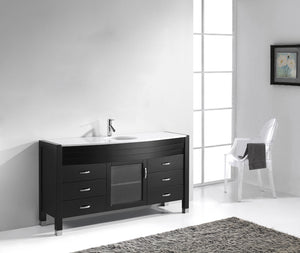 Virtu USA Ava 61" Single Bath Vanity in Espresso with White Engineered Stone Top and Round Sink