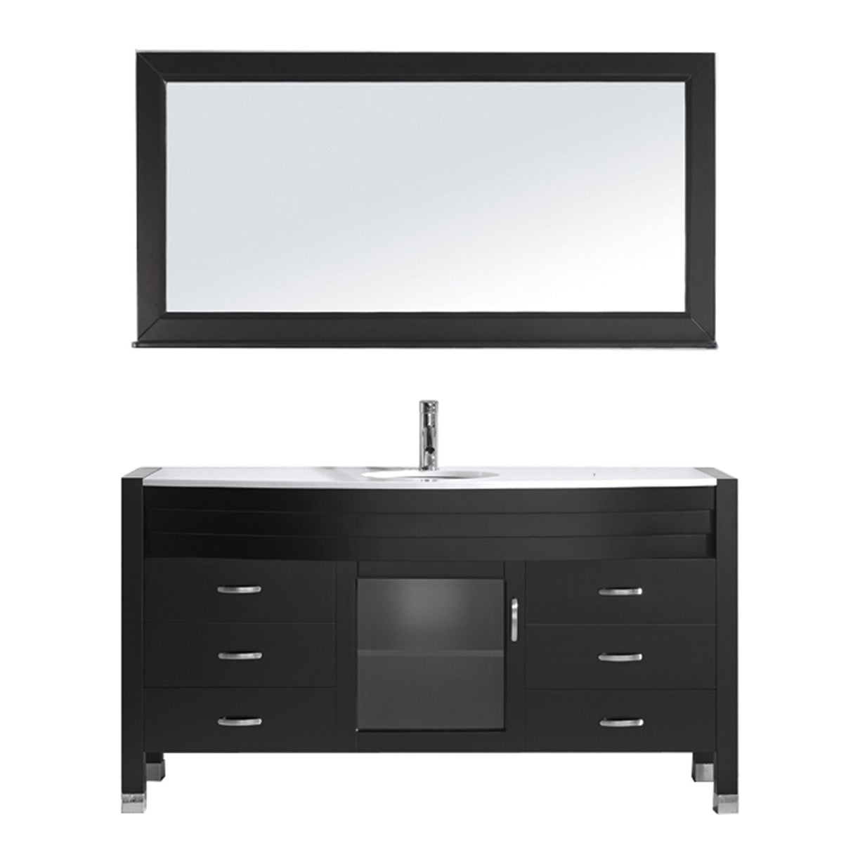 Virtu USA Ava 61" Single Bath Vanity with White Engineered Stone Top and Round Sink with Polished Chrome Faucet and Mirror - Luxe Bathroom Vanities Luxury Bathroom Fixtures Bathroom Furniture