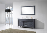 Virtu USA Ava 61" Single Bath Vanity with White Engineered Stone Top and Round Sink with Matching Mirror