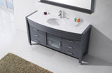 Virtu USA Ava 61" Single Bath Vanity with White Engineered Stone Top and Round Sink with Matching Mirror