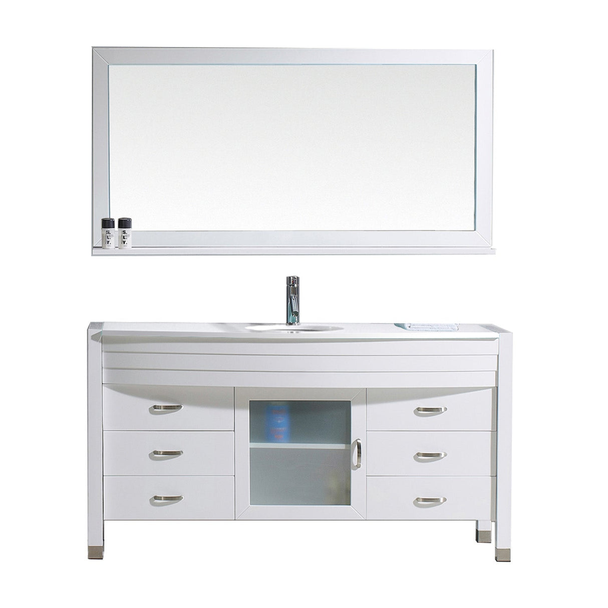 Virtu USA Ava 61" Single Bath Vanity with White Engineered Stone Top and Round Sink with Brushed Nickel Faucet and Mirror - Luxe Bathroom Vanities Luxury Bathroom Fixtures Bathroom Furniture