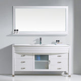 Virtu USA Ava 61" Single Bath Vanity with White Engineered Stone Top and Round Sink with Matching Mirror