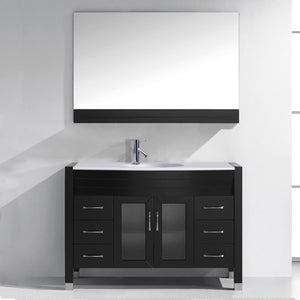 Virtu USA Ava 48" Single Bath Vanity with White Engineered Stone Top and Round Sink with Brushed Nickel Faucet with Matching Mirror