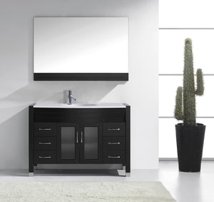 Virtu USA Ava 48" Single Bath Vanity with White Engineered Stone Top and Round Sink with Brushed Nickel Faucet with Matching Mirror