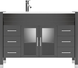 Virtu USA Ava 48" Single Bath Vanity with White Engineered Stone Top and Round Sink with Brushed Nickel Faucet with Matching Mirror