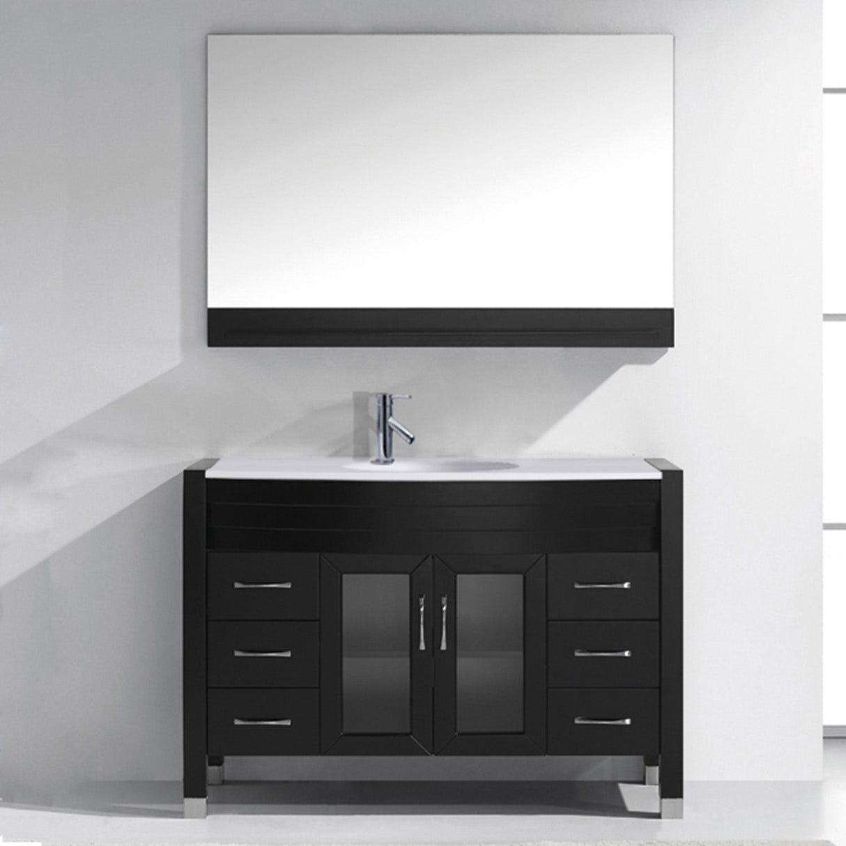 Virtu USA Ava 48" Single Bath Vanity with White Engineered Stone Top and Round Sink with Matching Mirror