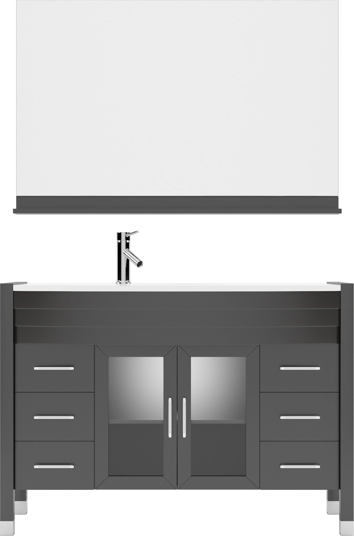 Virtu USA Ava 48" Single Bath Vanity with White Engineered Stone Top and Round Sink with Matching Mirror - Luxe Bathroom Vanities