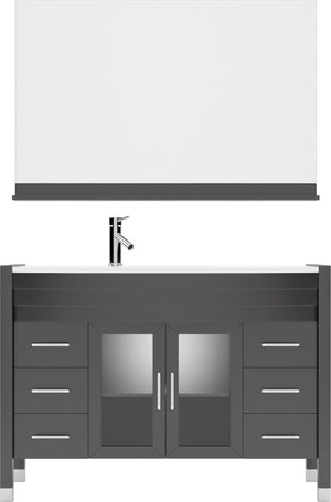 Virtu USA Ava 48" Single Bath Vanity with White Engineered Stone Top and Round Sink with Matching Mirror - Luxe Bathroom Vanities