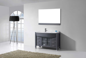 Virtu USA Ava 48" Single Bath Vanity with White Engineered Stone Top and Round Sink with Brushed Nickel Faucet with Matching Mirror