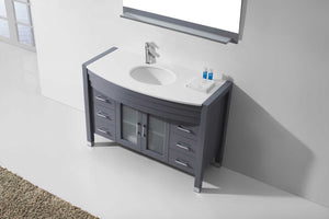 Virtu USA Ava 48" Single Bath Vanity with White Engineered Stone Top and Round Sink with Brushed Nickel Faucet with Matching Mirror