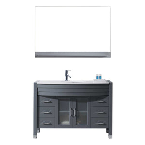 Virtu USA Ava 48" Single Bath Vanity with White Engineered Stone Top and Round Sink with Brushed Nickel Faucet with Matching Mirror - Luxe Bathroom Vanities
